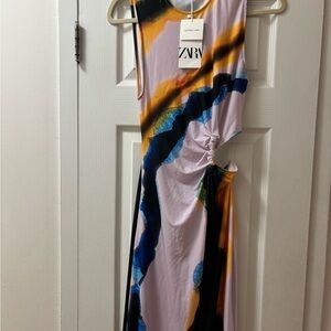 Zara Silver Blue Asymmetrical Bodycon Dress